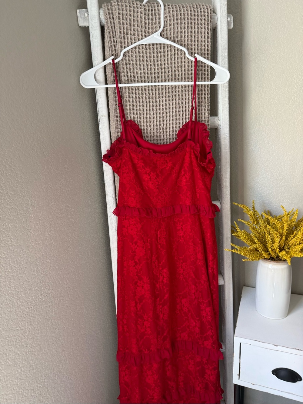 bebe Red Lace Ruffle Slip Dress - Picture 5 of 7